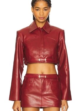 NWT $595 LAMARQUE Gia Cropped Leather Jacket in Winery Size Small